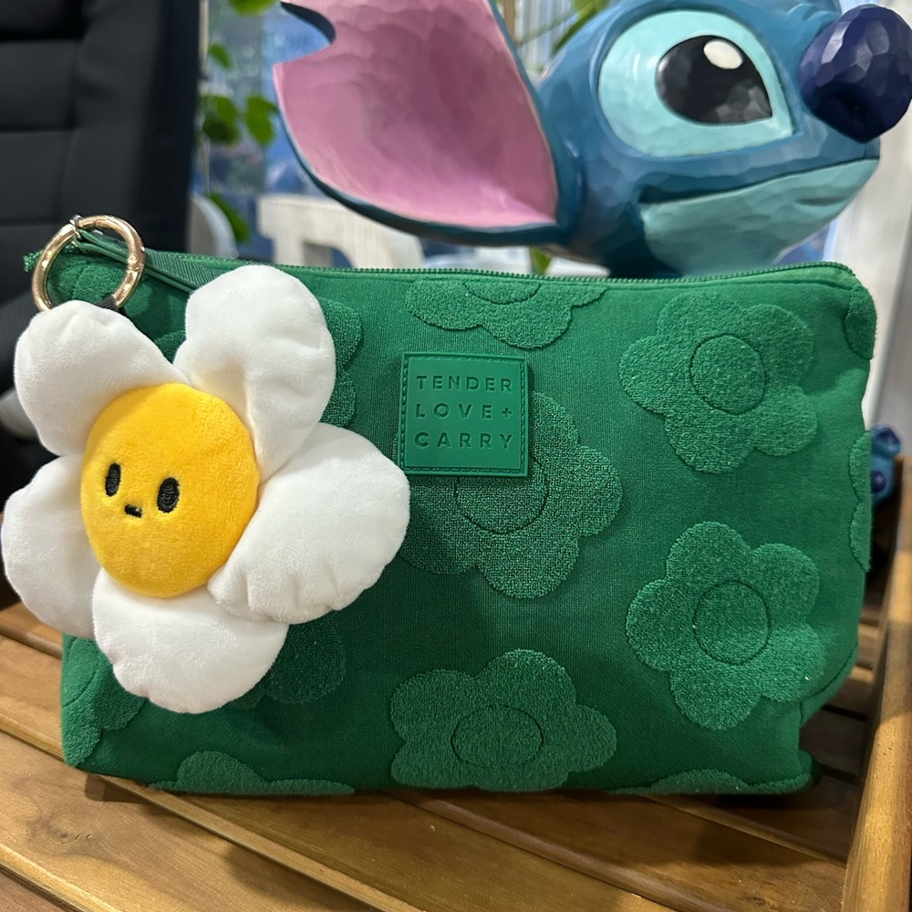 Emboss Flower and charm make up Pouch
